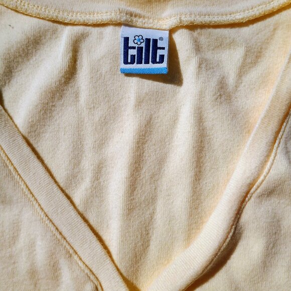 Tilt Women’s V-Neck Henley T-Shirt Yellow Short Sleeve Size L - Picture 2 of 3